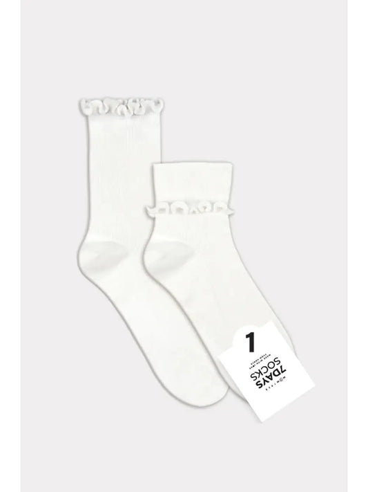 Frilly Top Crew Socks White