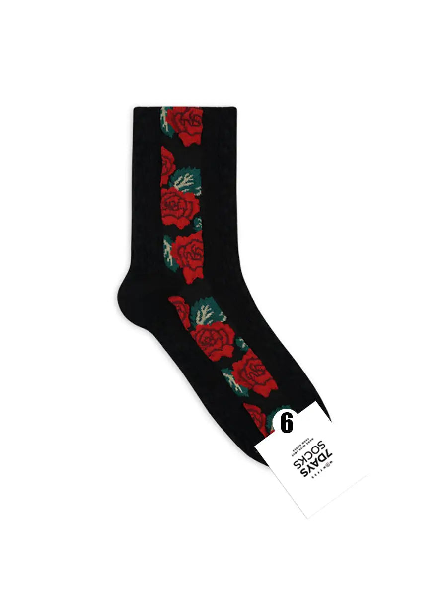 Roses Stripe Crew Socks Black