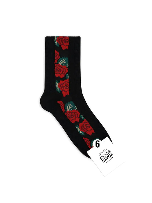 Roses Stripe Crew Socks Black