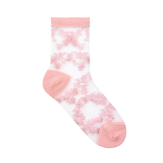 Sheer Floral Lattice Crew Pink
