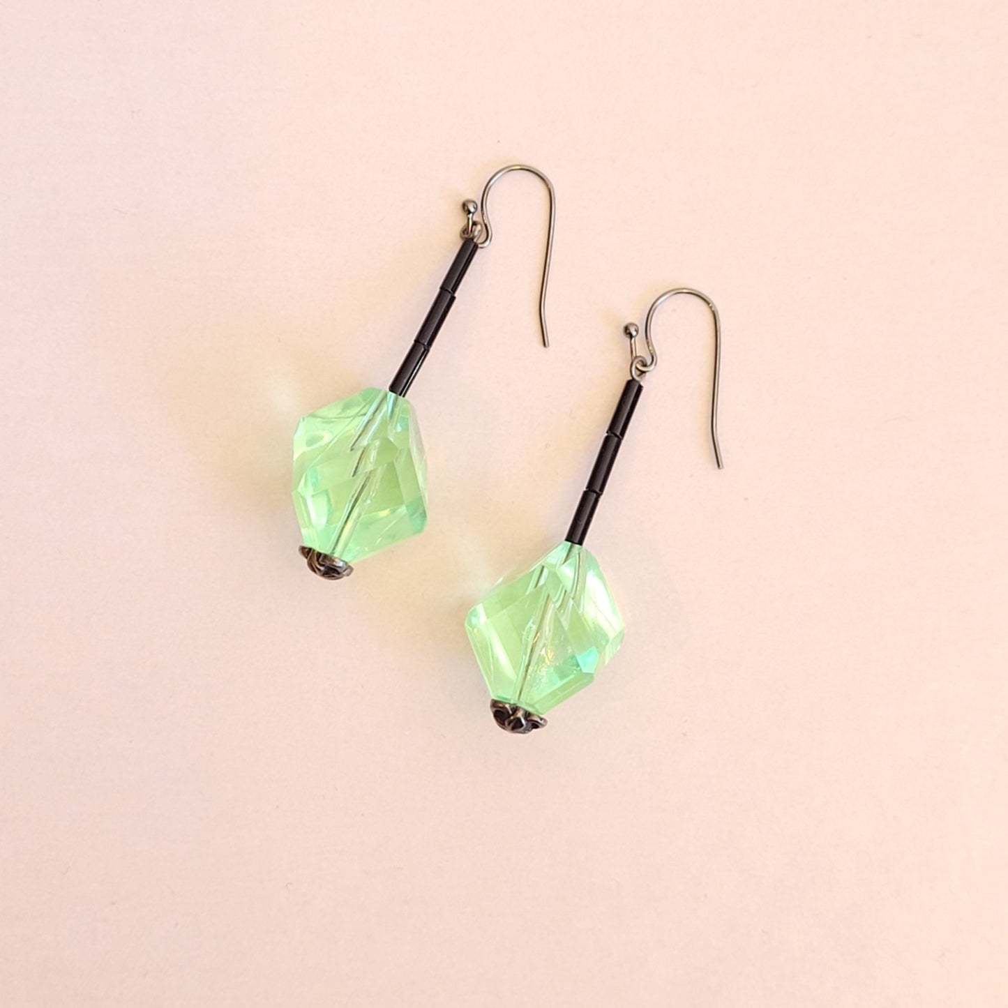 Black bugles, vintage lime acrylic
