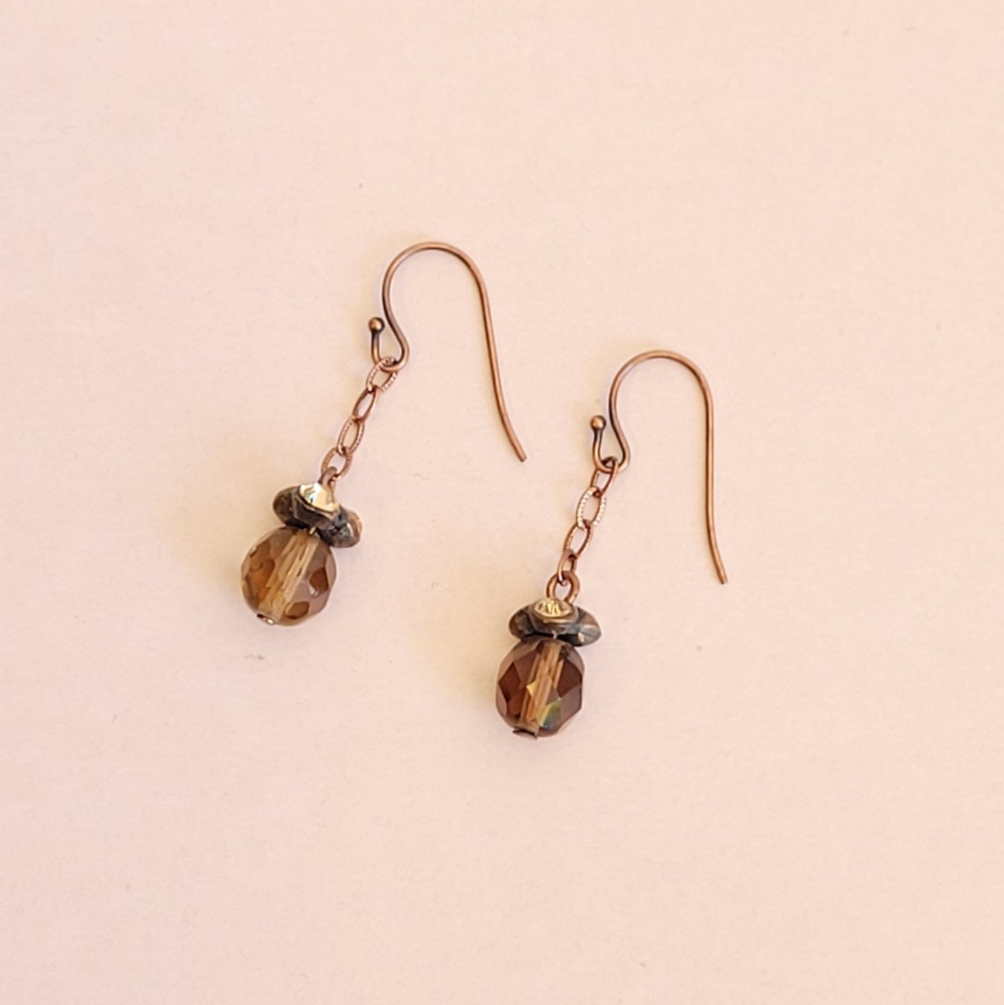 Copper chain, amber czech glass, amber rhinestones