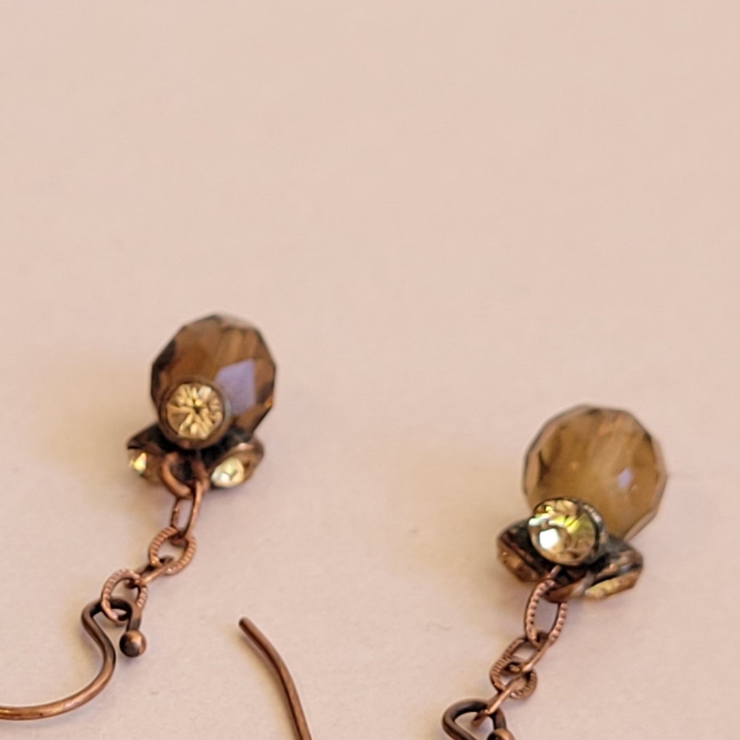 Copper chain, amber czech glass, amber rhinestones