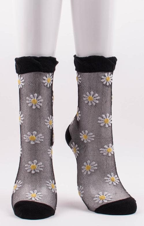 Clear Daisy Crew Socks Black