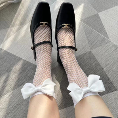 Bow-Adorned Mesh Socks