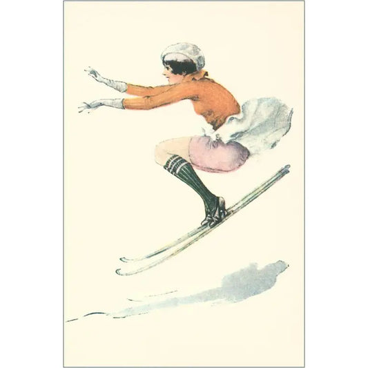 Vintage Image Postcard Lady Skiing