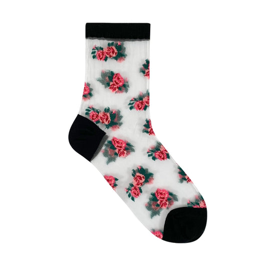 Sheer Vintage Roses Crew Black/Pink