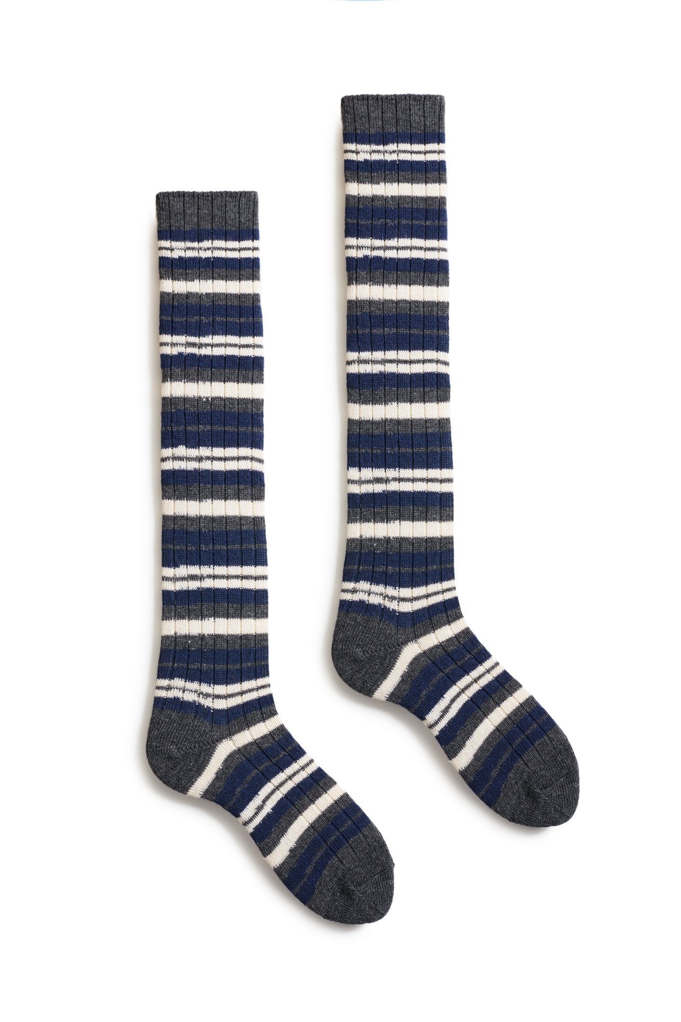 Striped Cashmere Knee High Socks Navy