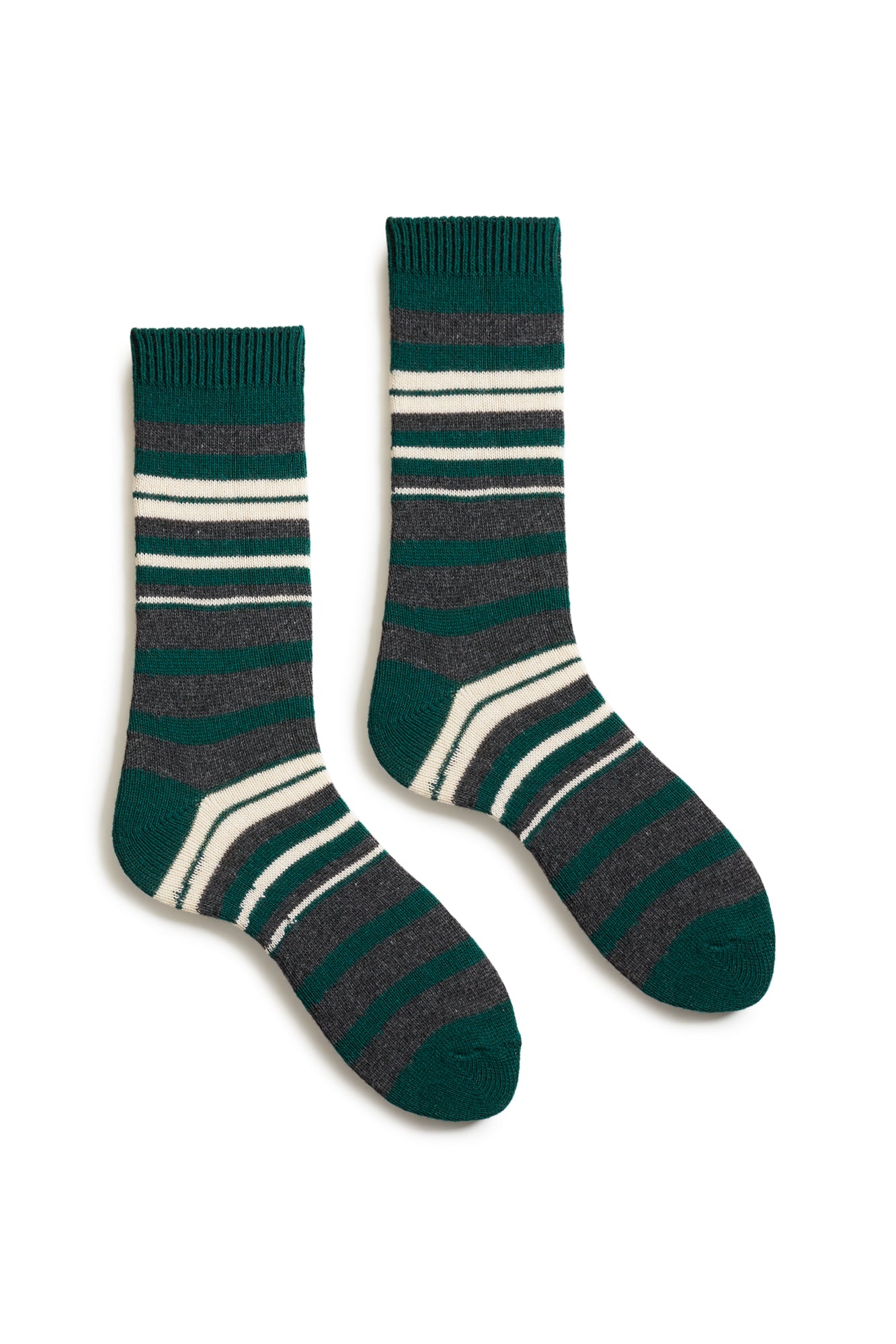 New Stripe Cashmere Crew Socks Emerald