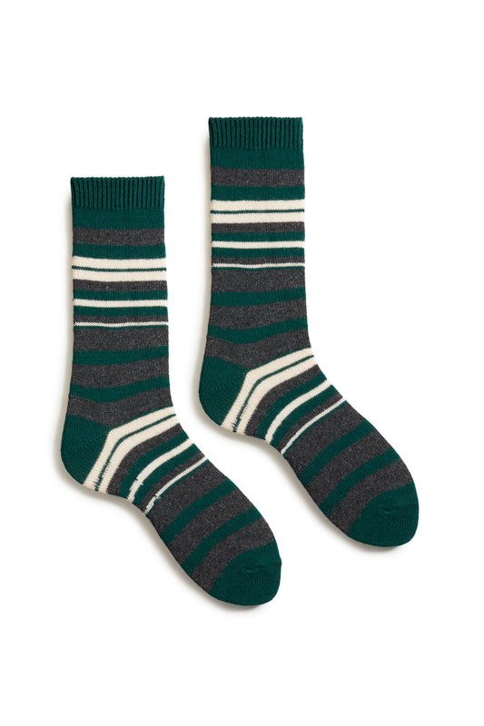 New Stripe Cashmere Crew Socks Emerald