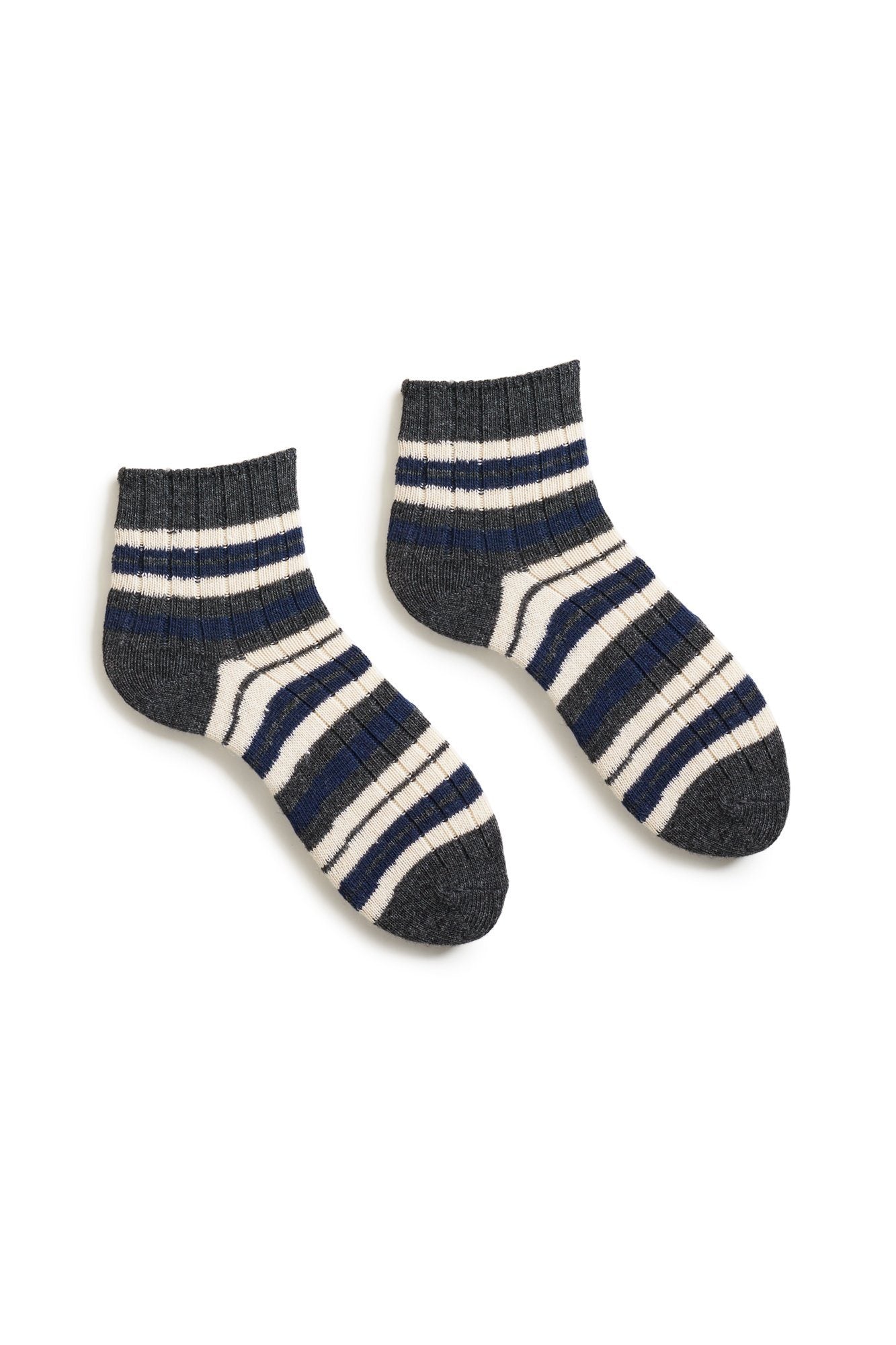 Striped Rib Shortie Cashmere Ankle Socks Navy