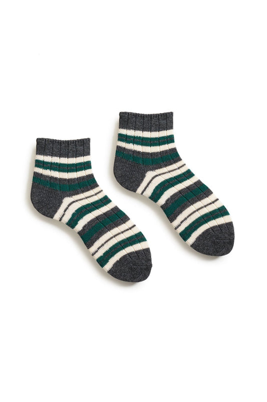 Striped Rib Shortie Cashmere Ankle Socks Emerald