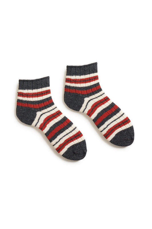 Striped Rib Shortie Cashmere Ankle Socks Spice