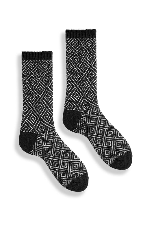 Geo Diamond Cashmere Crew Socks Black