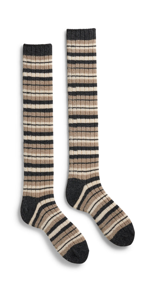 Striped Cashmere Knee High Socks Mushroom