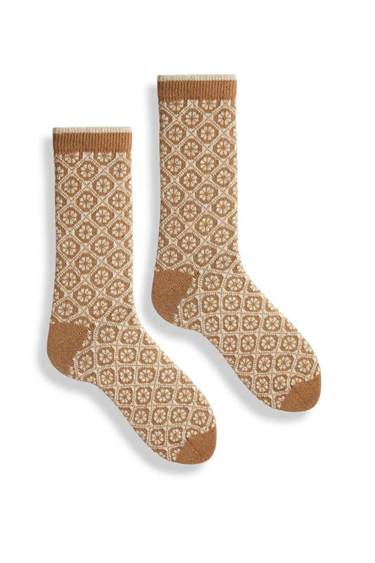 Medallion Cashmere Crew Socks Camel