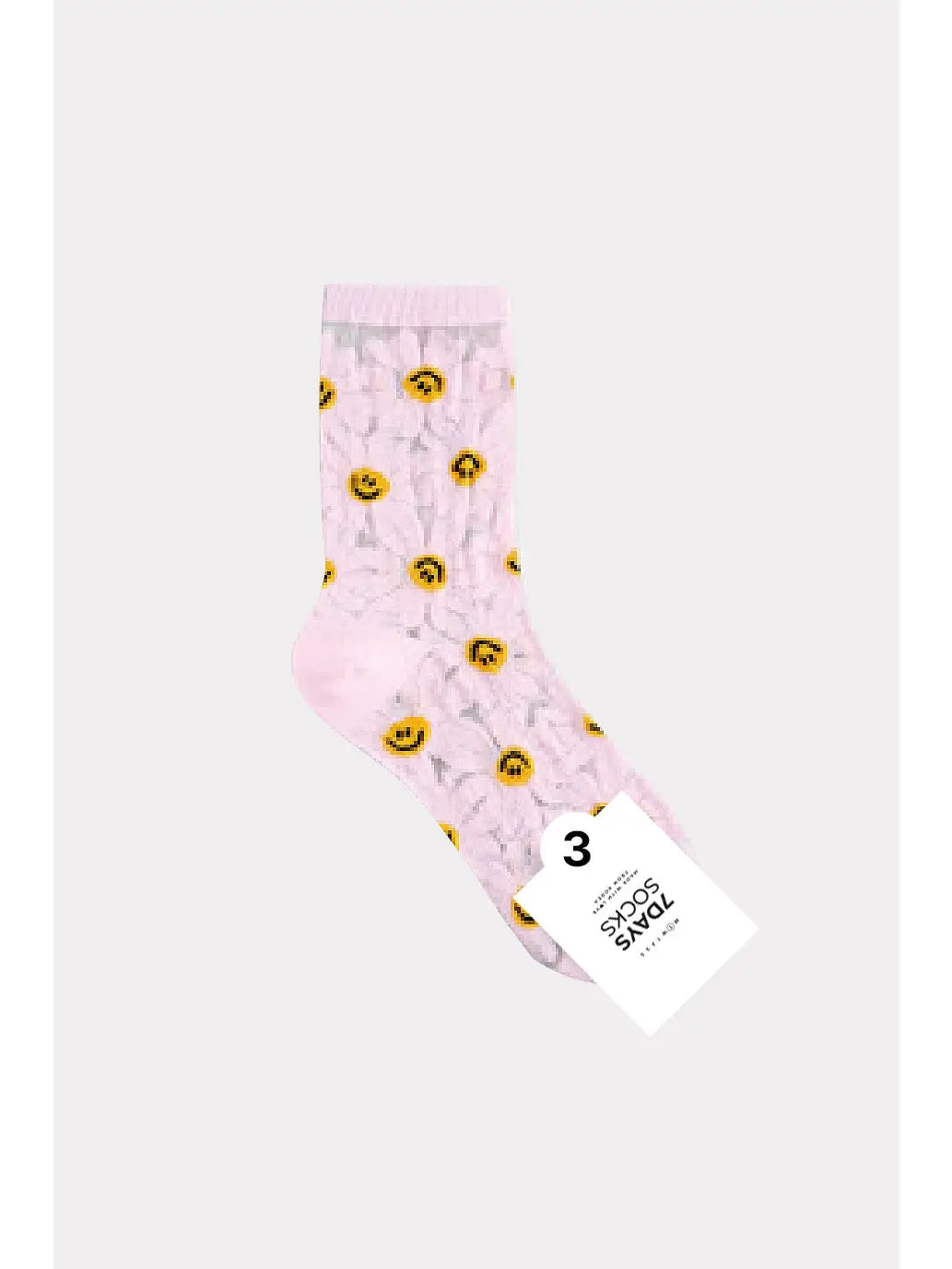 Sheer Happy Face Crew Socks Pink