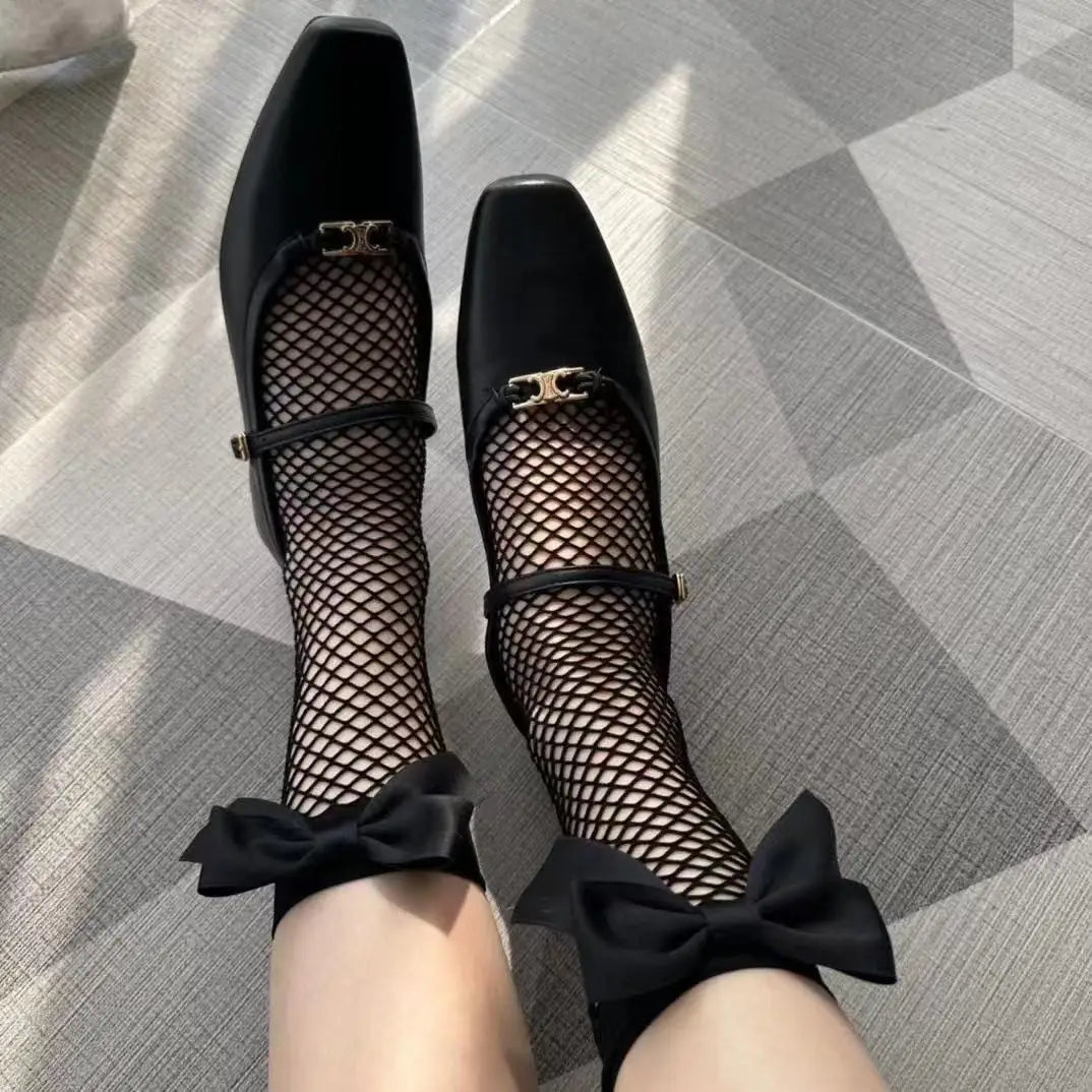 Bow-Adorned Mesh Socks