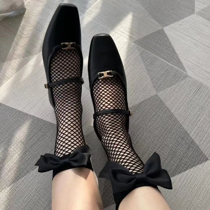 Bow-Adorned Mesh Socks