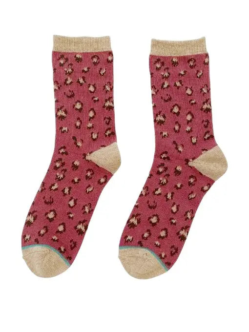 Leopard Organic Cotton Crew Socks Rose Pink