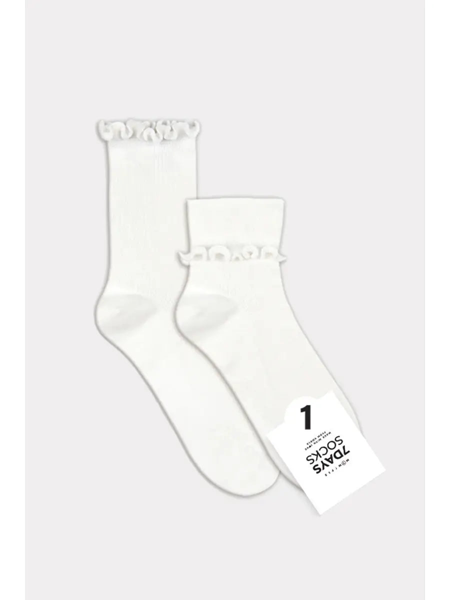 Frilly Top Crew Socks White