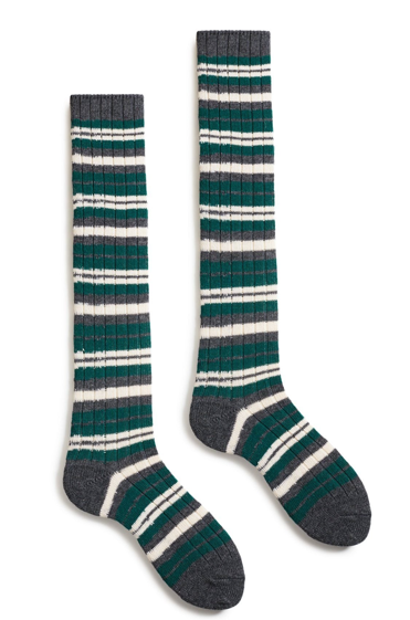 Striped Cashmere Knee High Socks Emerald