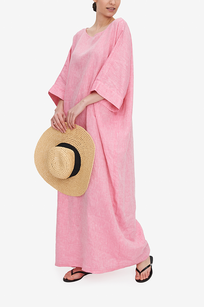 Oversized Kaftan Linen Pink O/S